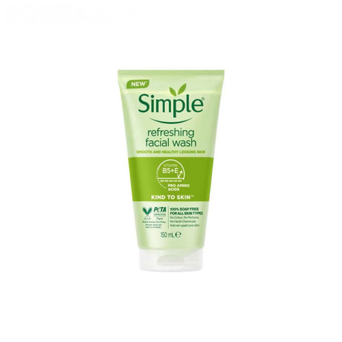 ژل شستشوی صورت سیمپل simple مدل Refreshing Facial Wash مناسب پوست حساس و نرمال بدون عطر و الکل حجم ۱۵۰ میل