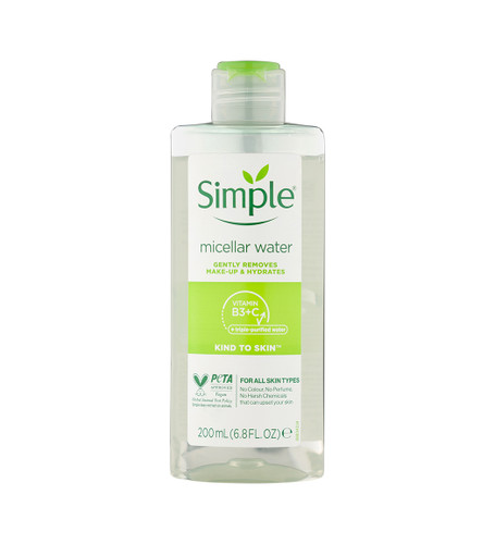 میسلار واتر سیمپل مدل Micellar Cleansing Water پاککننده آرایش مناسب پوست حساس بدون عطر و الکل حجم ۲۰۰ میل
